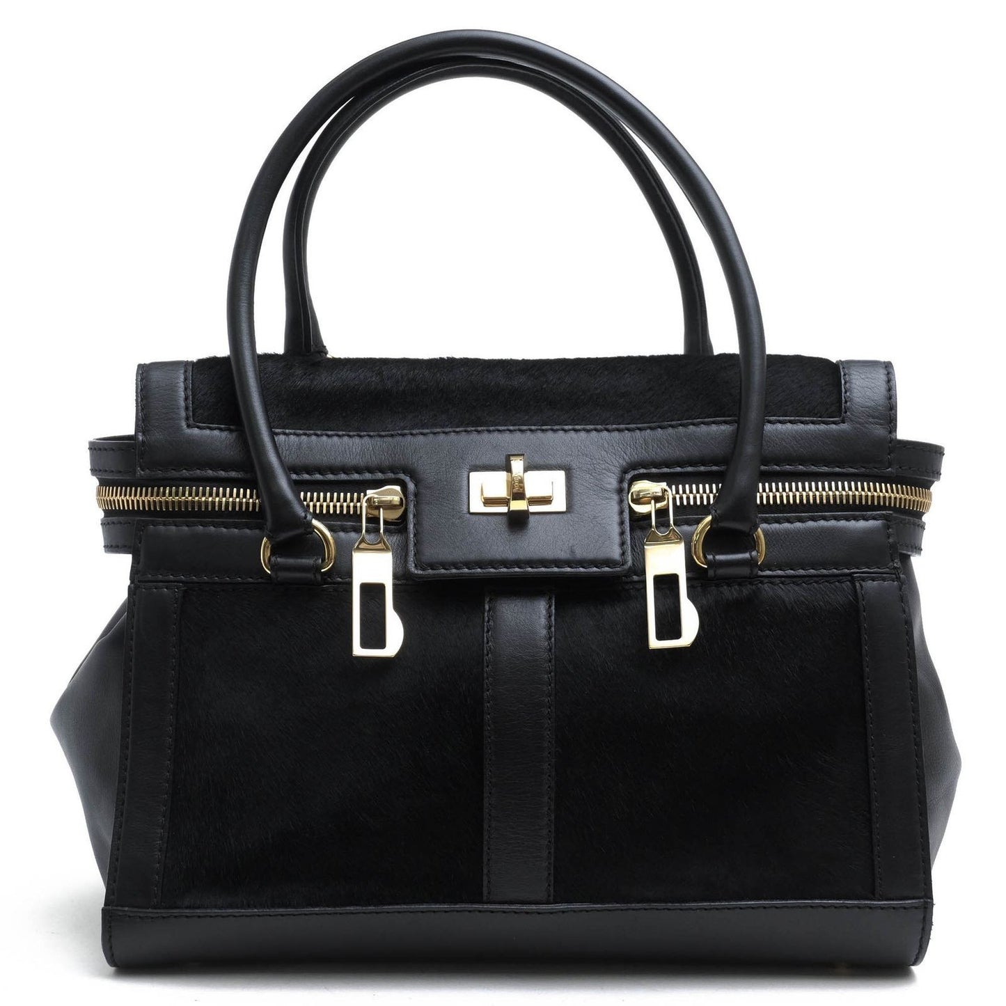 Max Mara Margaux Tote Bag HandBag Black Calf Leather Gold Hardware Used