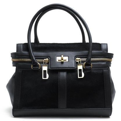 Max Mara Margaux Tote Bag HandBag Black Calf Leather Gold Hardware Used