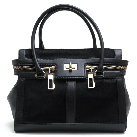 Max Mara Margaux Tote Bag HandBag Black Calf Leather Gold Hardware Used