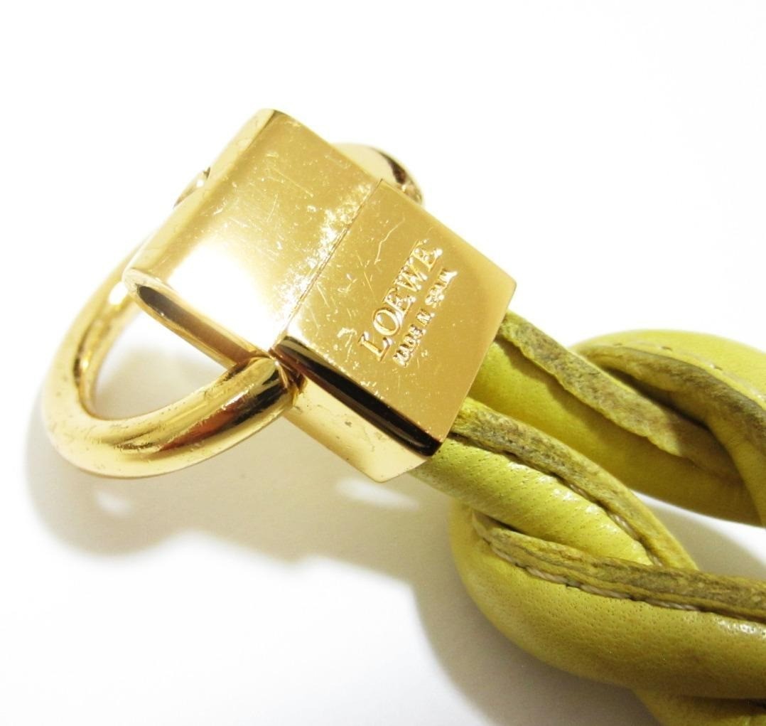 Authentic Loewe Twist Key Ring Anagram Keychain Bag Charm Yellow Leather Gold