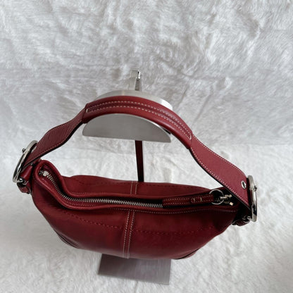 Coach SoHo One Shoulder Leather Bag Bordeaux Red Vintage Bucket Bag Auth