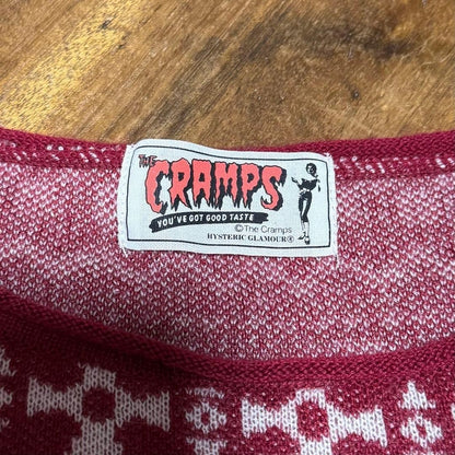 HYSTERIC GLAMOUR Women Knit Sweater Burgundy Cramps Design Rare Used Vintage JPN