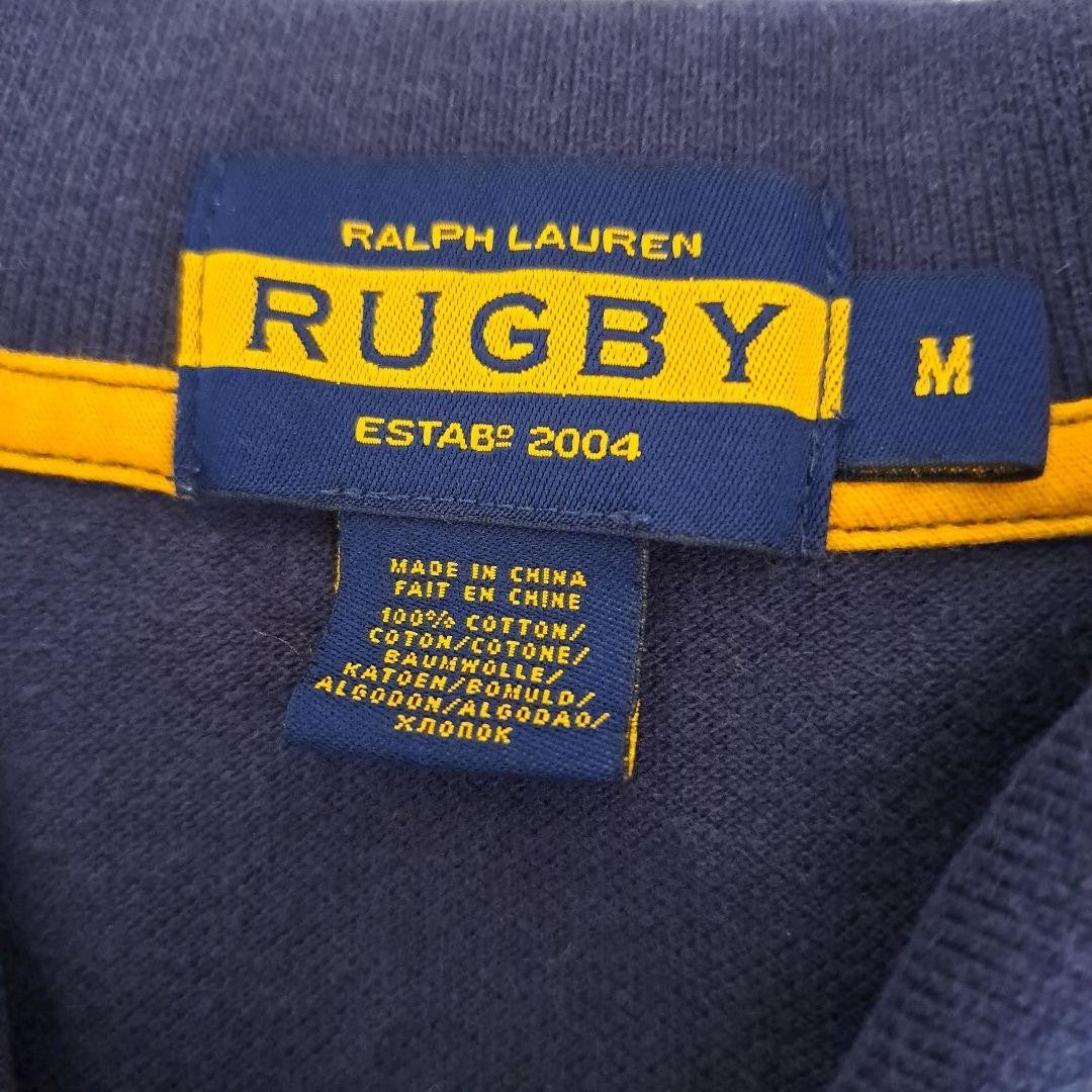 Navy Polo Shirt M Ralph Lauren Rugby Skull Embroidery 100% Cotton