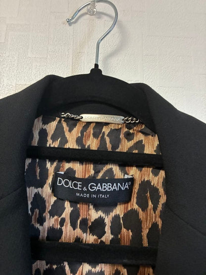 Dolce & Gabbana Long Coat Size S Black with Leopard Print Lining