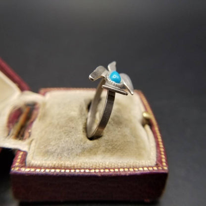UP TOP Bird Motif Turquoise Blue Ethnic 925 Silver Vintage Ring Thunderbird