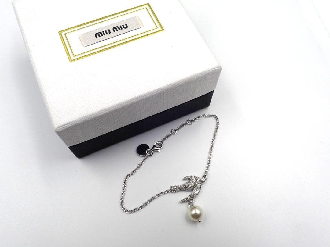 MIU MIU Bird Bracelet Silver Pearl Yoshiko Collection Adjustable 17 19 cm