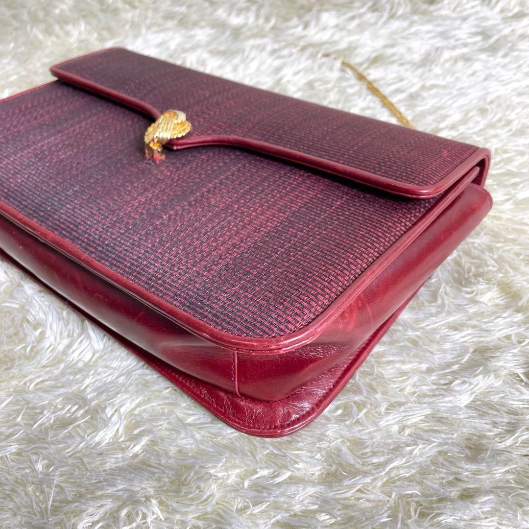 BALLY Shoulder bag Horsehair Leather Gold chain Red Vintage Authentic