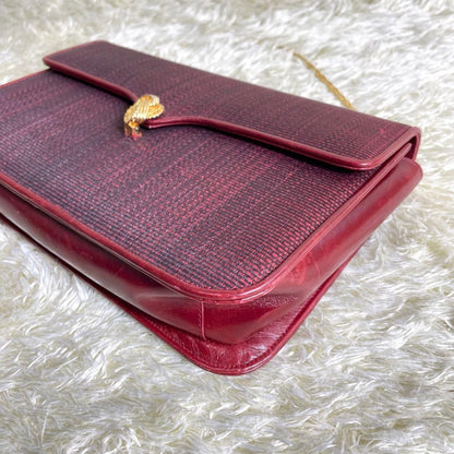 BALLY Shoulder bag Horsehair Leather Gold chain Red Vintage Authentic