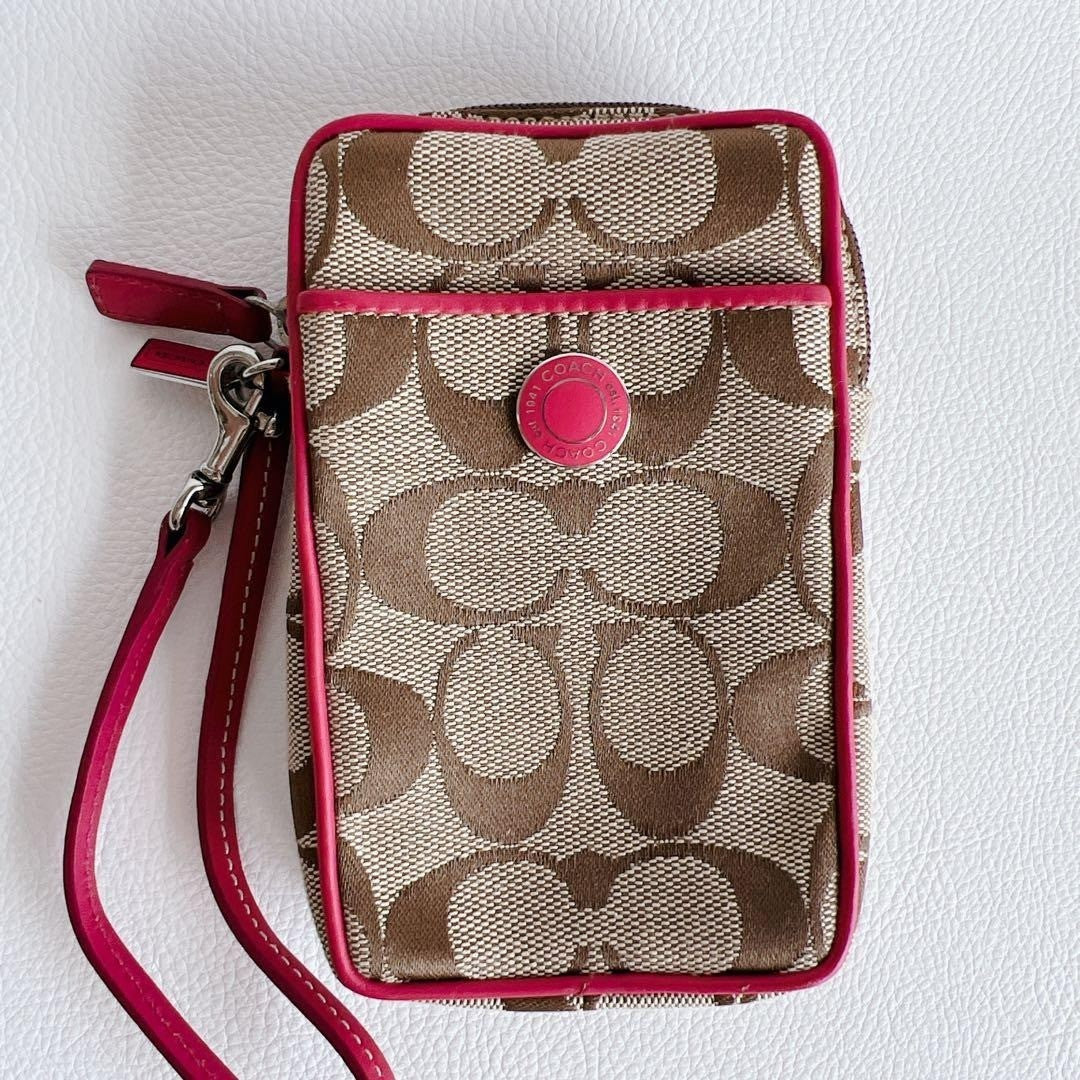COACH Cigarette Case DigiCam Pouch 14x9cm 00s Archive Y2K Rare Pink Beige Japan