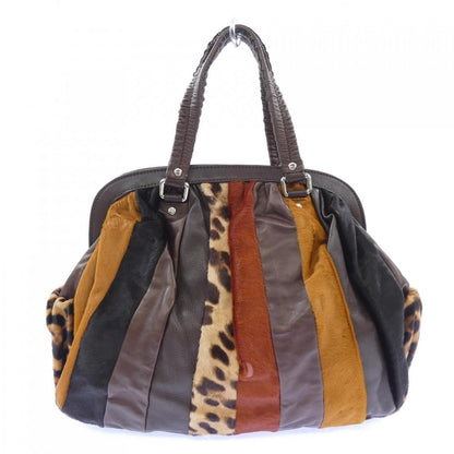 DOLCE&GABBANA Hair Leather Leopard Patchwork Bag Brown Multi Authentic