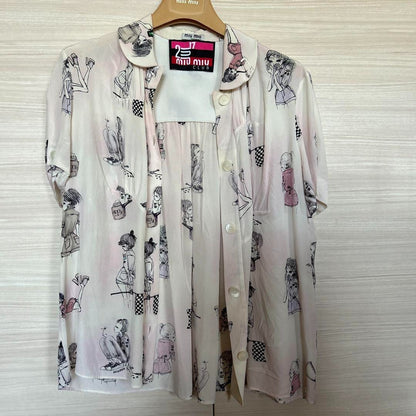 MIUMIU illustration print short sleeve silk shirt 36 collection F/S from Japan