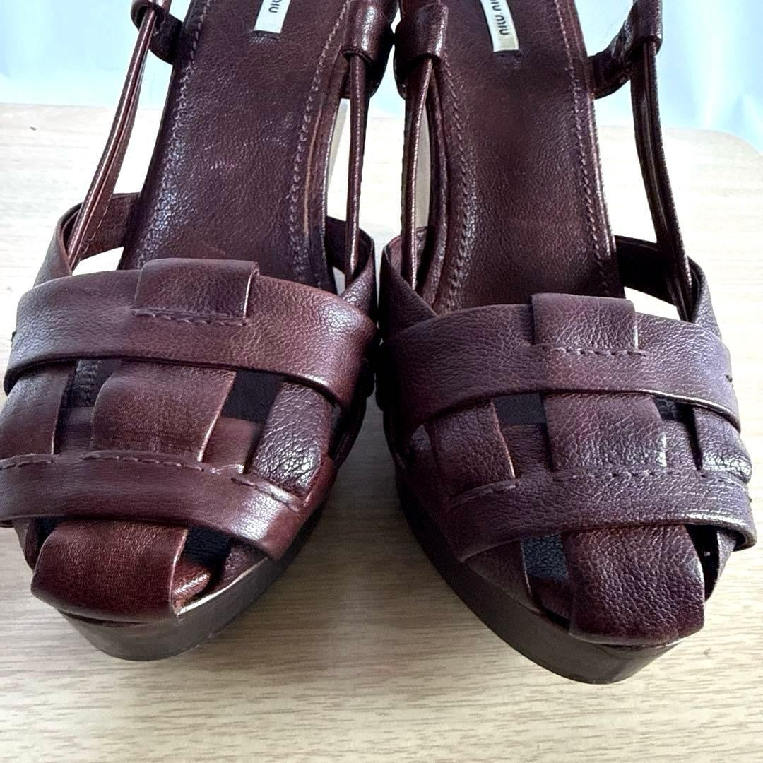 Rare Miu Miu Brown Leather Wedge Sandals 38.5 EU Beautiful Condition