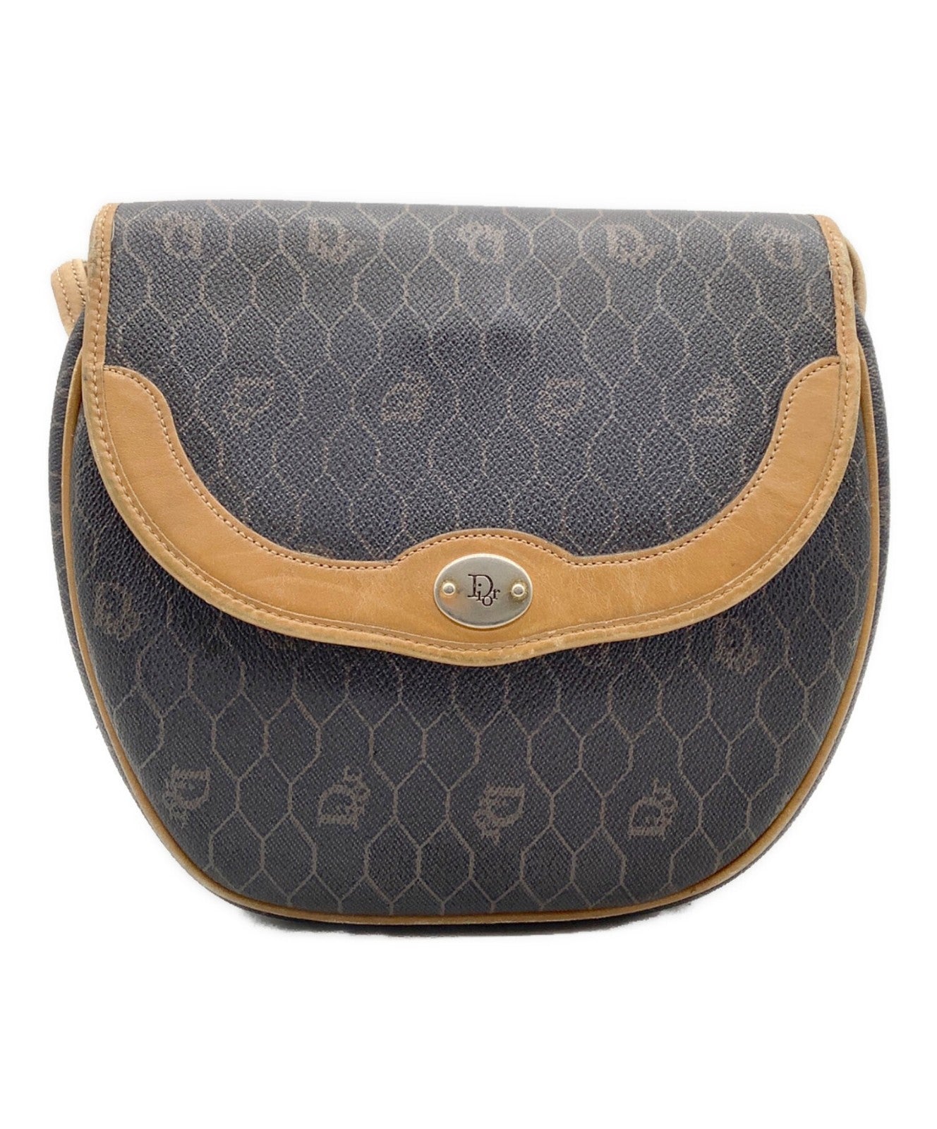 Dior Honeycomb Shoulder Crossbody Bag Brown Canvas Leather Vintage Auth