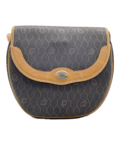 Dior Honeycomb Shoulder Crossbody Bag Brown Canvas Leather Vintage Auth