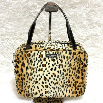 Kate Spade Leopard Print Faux Fur Handbag USA Made Vintage Leather Handle