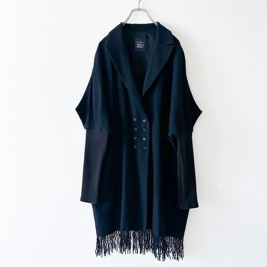 LIMI feu Wool Knit Fringe Shawl Collar Coat Black
