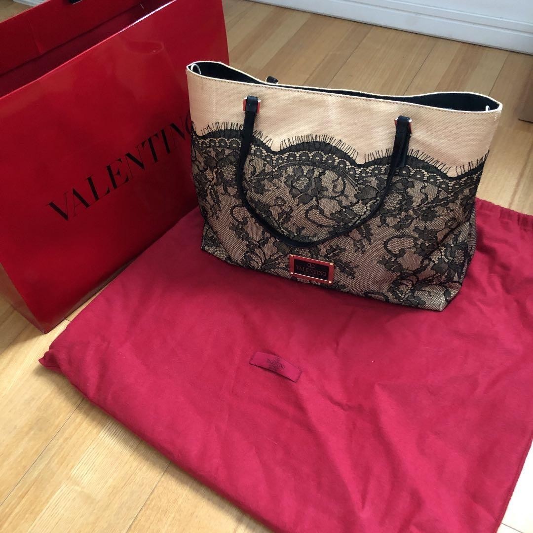Valentino Black Lace Tote Bag – A4 Capacity Stylish Designer Handbag Authentic