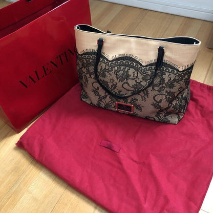 Valentino Black Lace Tote Bag – A4 Capacity Stylish Designer Handbag Authentic