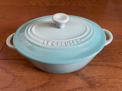 Le Creuset Mini Oval Cocotte Cool Mint Stoneware Used Collectible