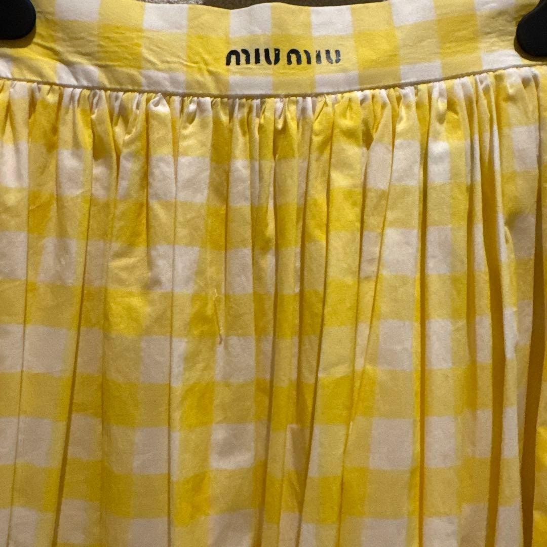 Miu Miu Flared Skirt Size 36 Yellow White Check Knee Length Fashion