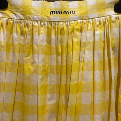 Miu Miu Flared Skirt Size 36 Yellow White Check Knee Length Fashion