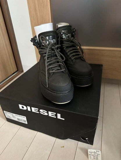 Diesel Women 6.0US Black High-Cut Sneakers Platform Sole With Box Luxury Casual