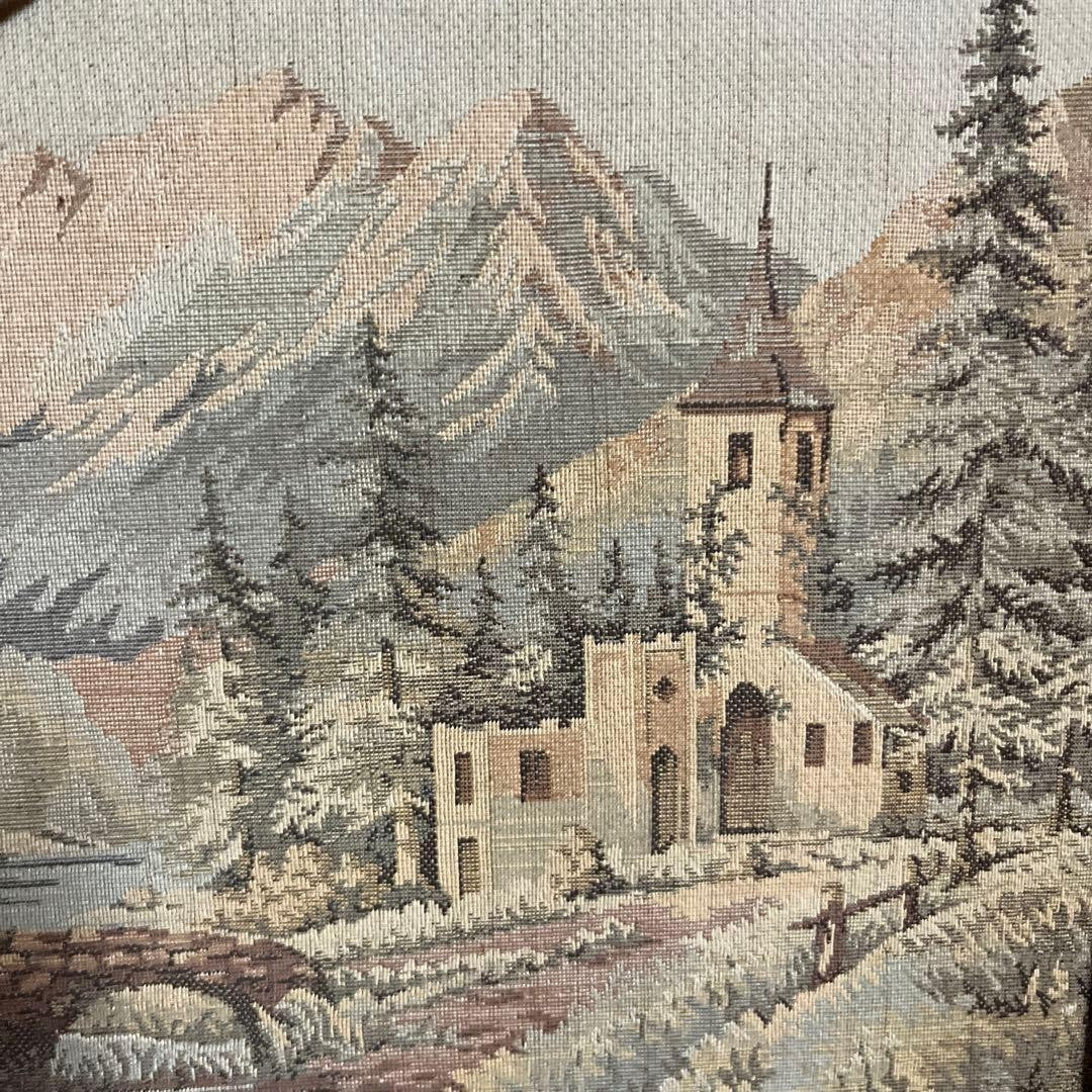 Showa Retro Wooden Frame Church Embroidery Painting Embroidery Art Painting