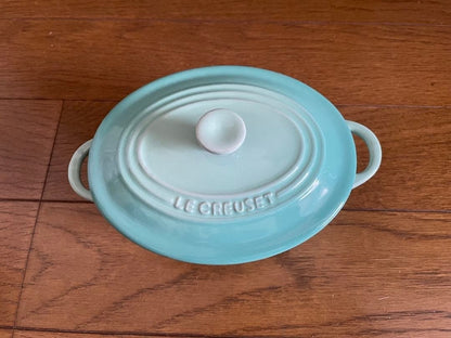 Le Creuset Mini Oval Cocotte Cool Mint Stoneware Used Collectible