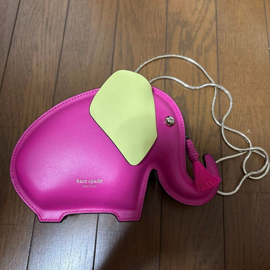 Kate Spade Elephant Chain Crossbody Shoulder Bag Leather in Pink USED Good Cond
