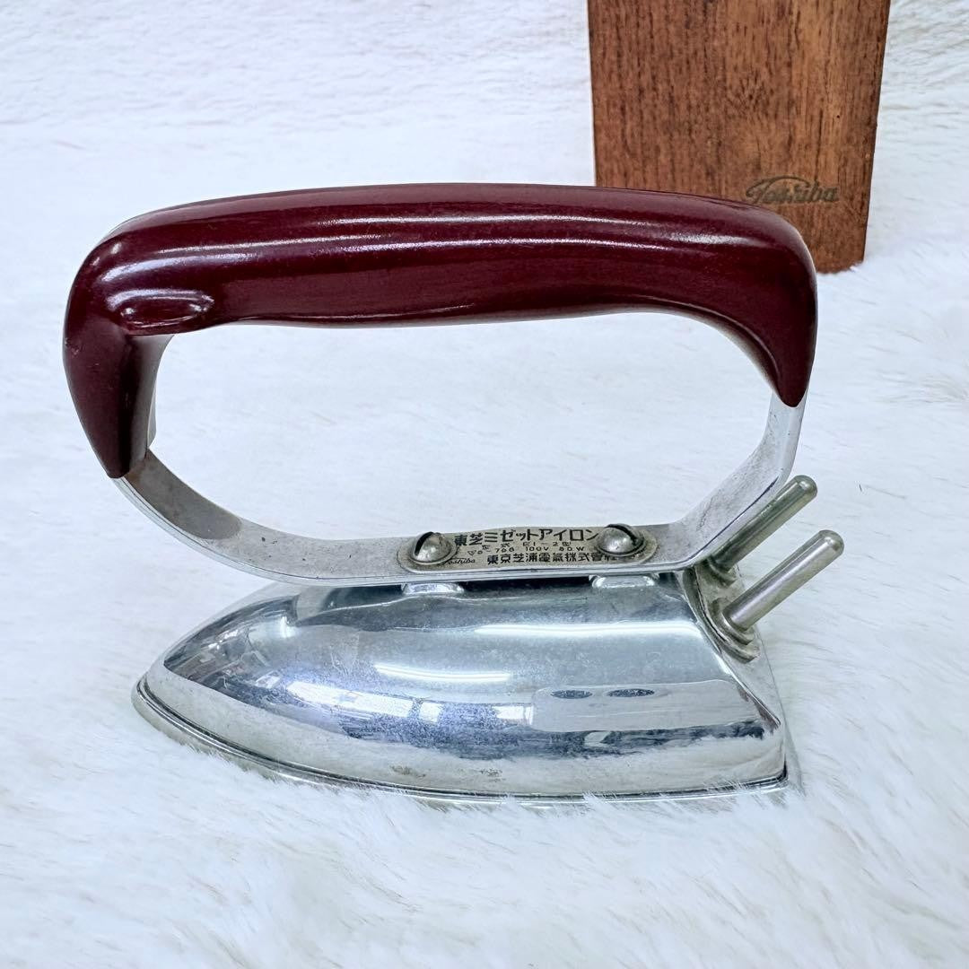 Showa Retro Toshiba Midget Iron with Wooden Box - Antique Collection
