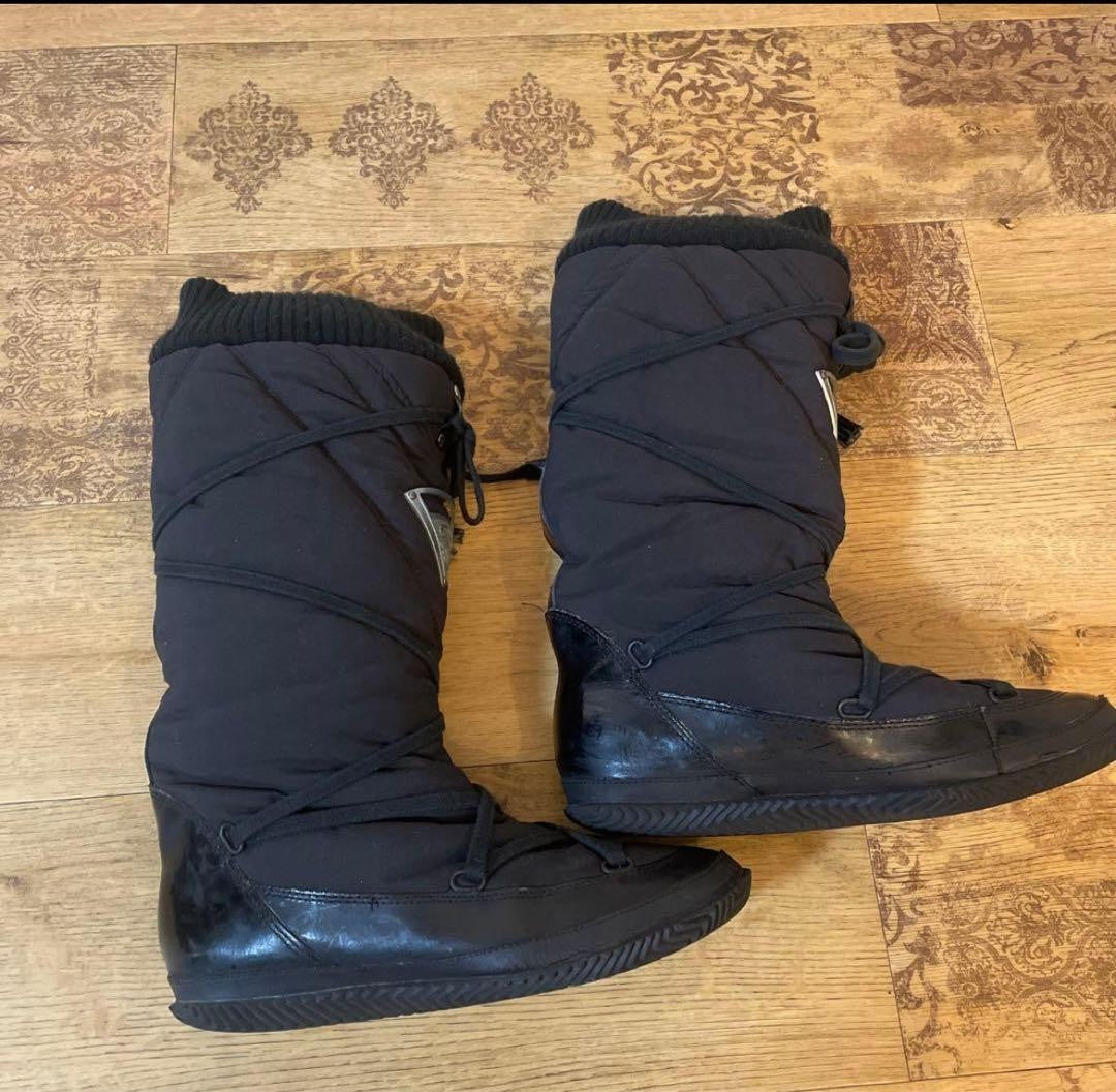 Diesel Women 7.0US Black Long Boots 24cm Nylon Rubber Material Luxury Modern iTA