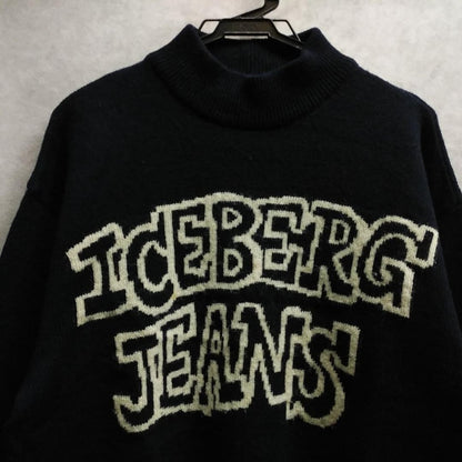 ICEBERG JEANS Vintage Men's Black Logo Wool Sweater Knit Rare Used