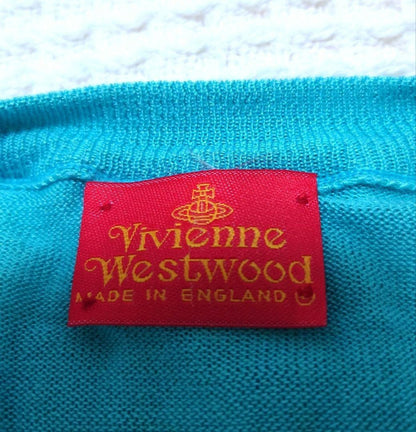 Vivienne Westwood Cardigan 90s Silk Turquoise Blue Size M Rare Vintage