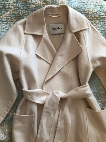Max Mara Wool cashmere river gown wrap long Coat Jacket Women 38 White Ecru