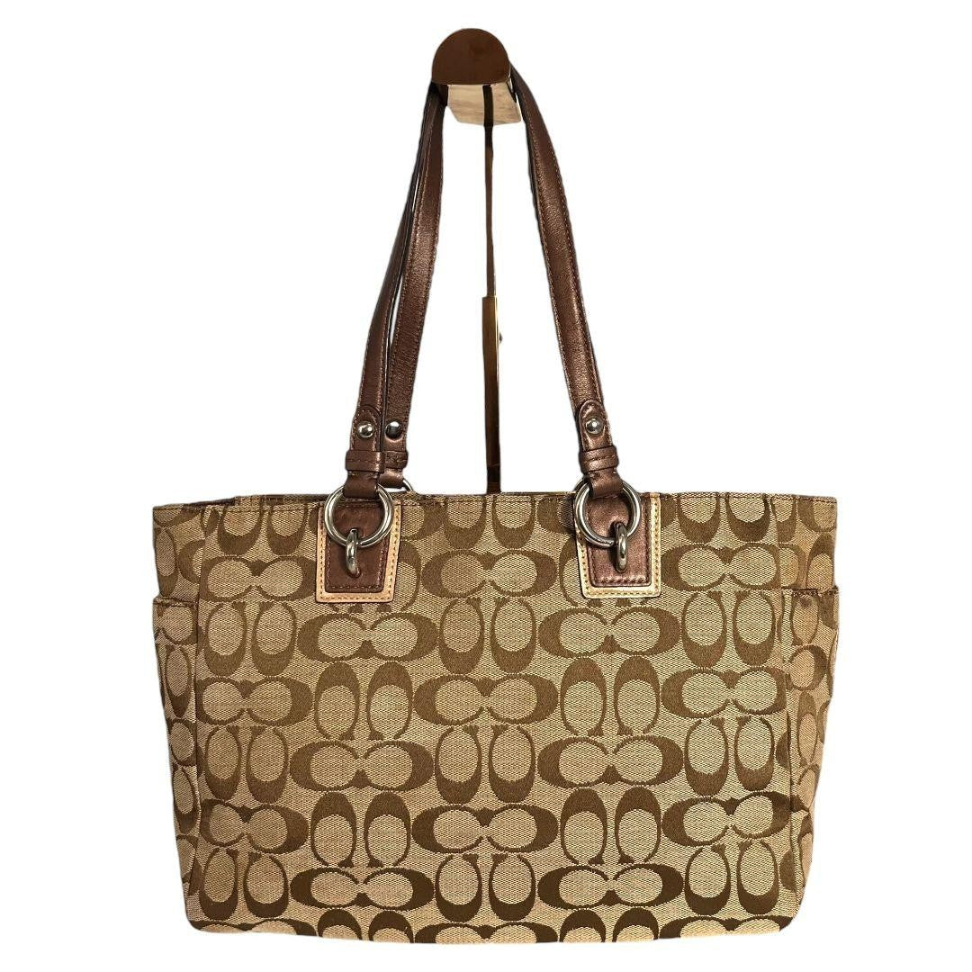 Coach Brown Signature Canvas Leather Patchwork Tote Bag with Silver Hardware