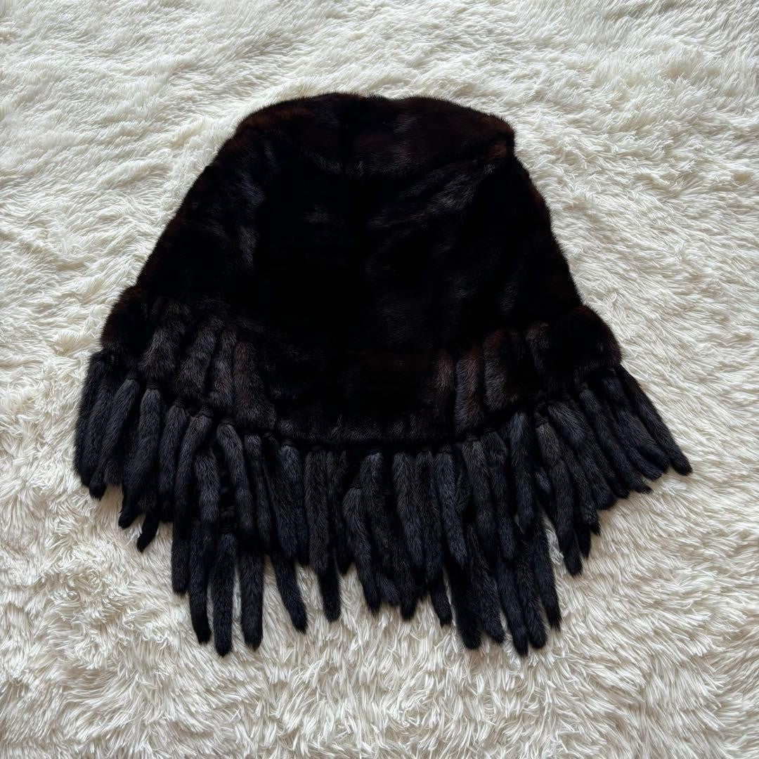 Rare SAGA MINK ROYAL Brown Fringe Shawl Poncho Large