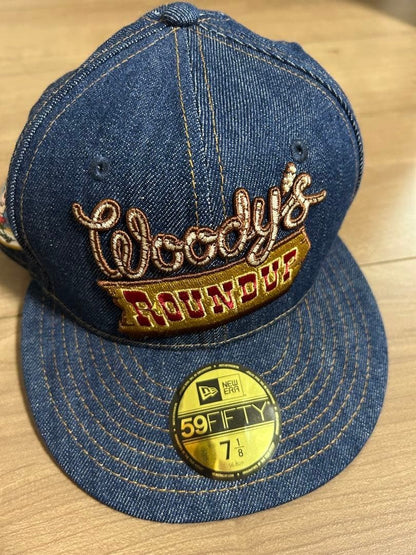 Toy Story New Era 59FIFTY Woody Roundup Denim Cap 7 1/8 Disney Limited Rare