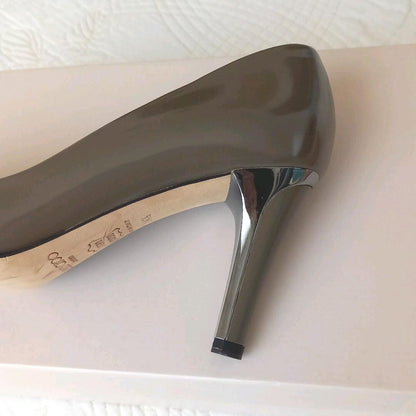 Jimmy Choo Enamel Pumps Sandals Women 34.5/US4.5 Gray WithBox Metal Heel
