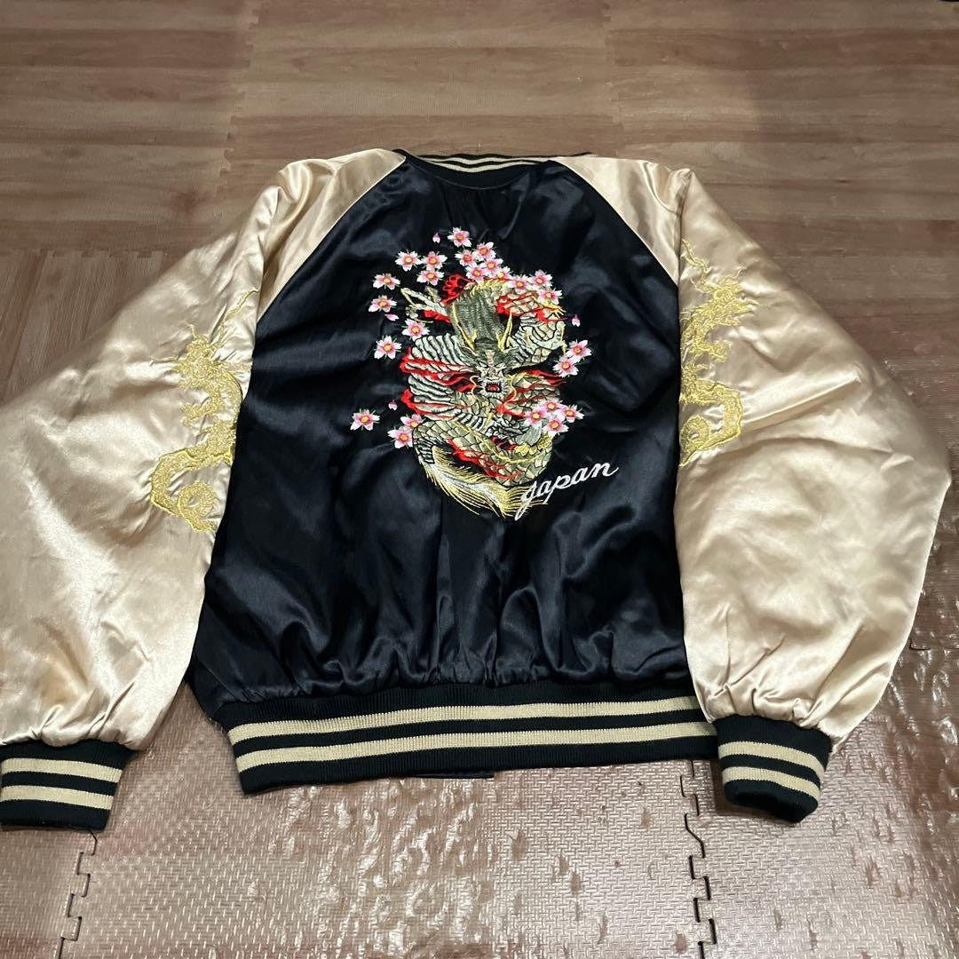 Rare Hoshihime Satin Sukajan Jacket Dragon Embroidery XL Black Gold