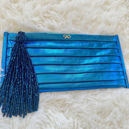 Anya Hindmarch Women Bag Hand Beads Sequin Clutch Metallic Blue Limited Edition