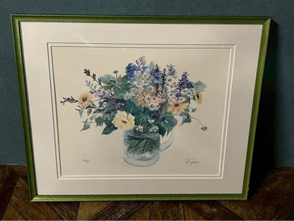 Fujiko Hashimoto Lithograph Print Interior Antique Bouquet
