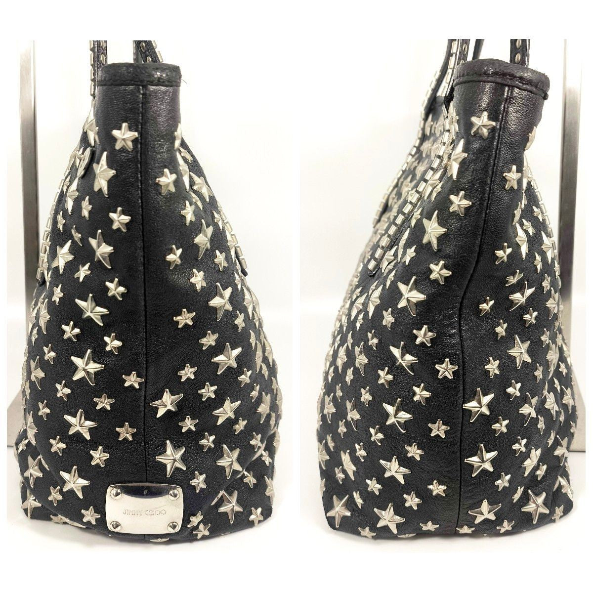 Jimmy Choo Scarlet Star Studded Leather Tote Bag Black Italy Auth Rare