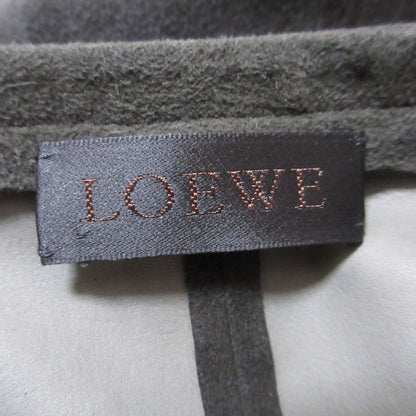 LOEWE Vintage Leather Double Zip Long Coat No Collar Charcoal Gray Women USED