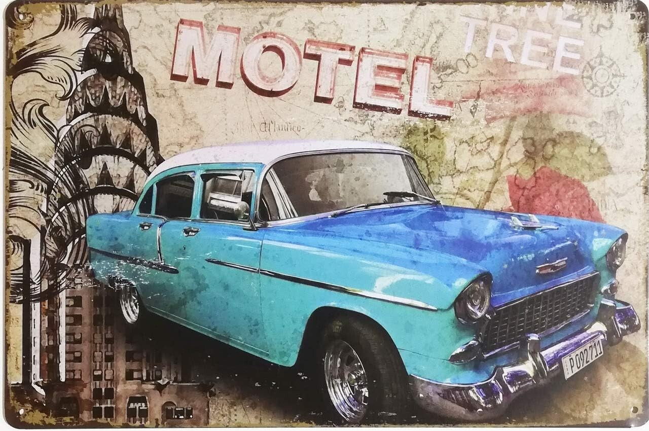 HIRO WORLD TRADE Tin plate sign, set of 5, antique retro garage sign (car)