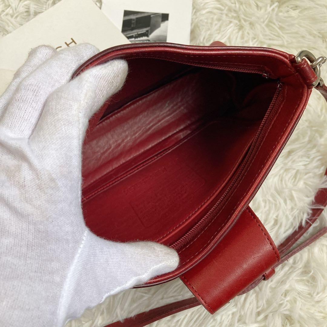 Rare COACH Vintage Turn Lock Red Leather 2 Way Shoulder Hand Crossbody Bag Auth