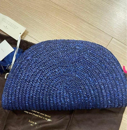 Kate Spade New York Peacock Clutch Bag Straw Full Plume Blue