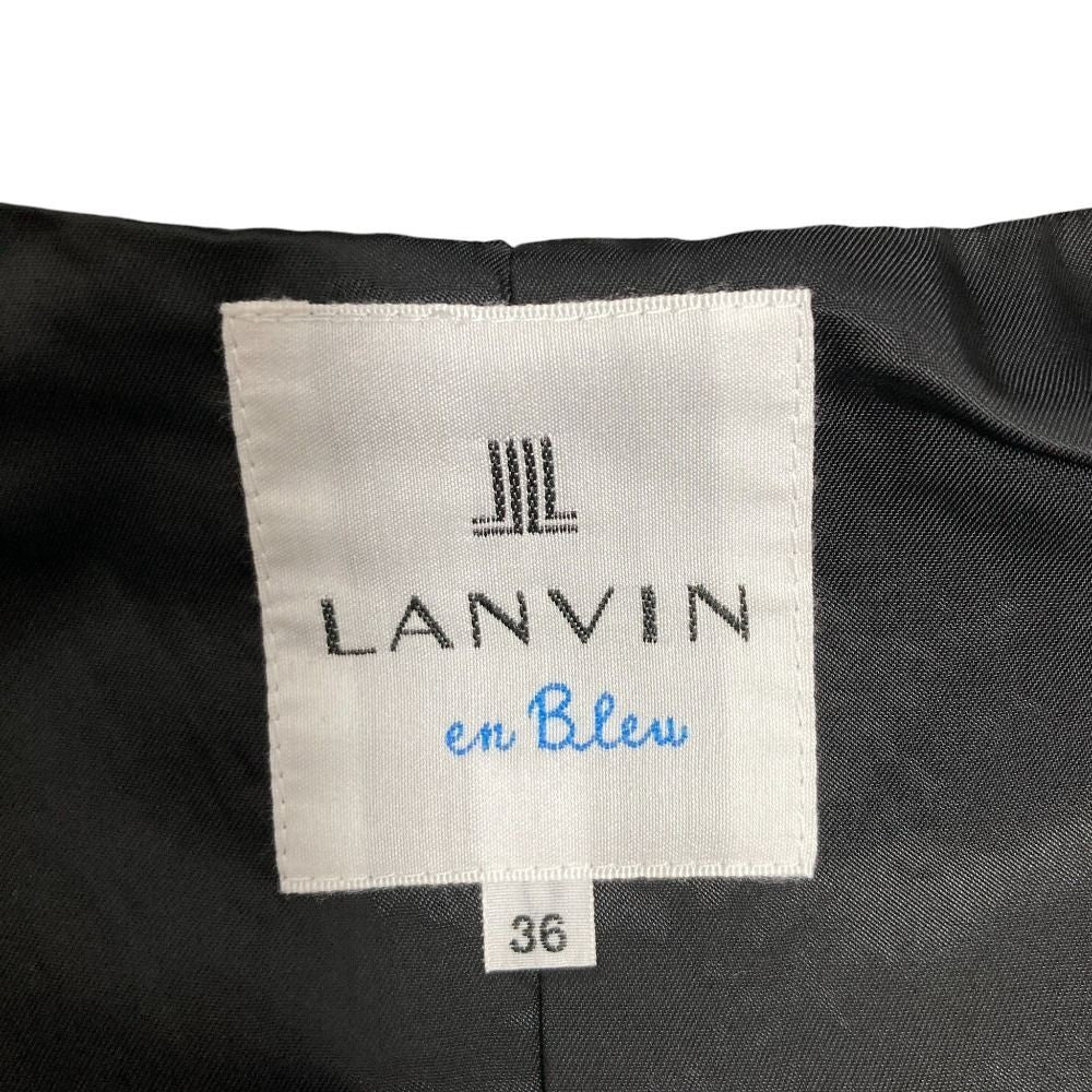 LANVIN en Bleu Tweed Coat with Corsage, Size 36, Black and White Women USED