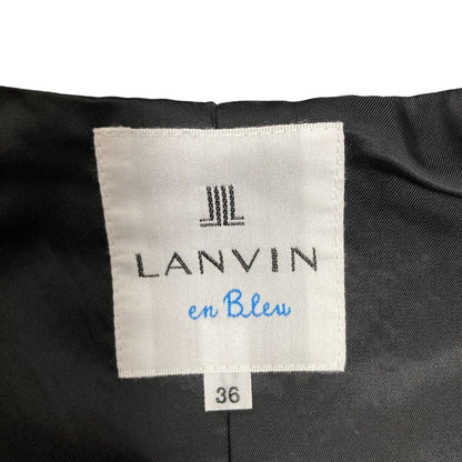 LANVIN en Bleu Tweed Coat with Corsage, Size 36, Black and White Women USED