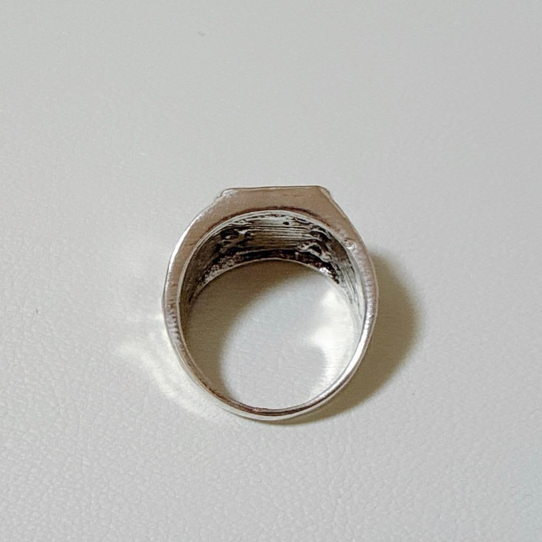 Turquoise Silver Ring with Vintage Eagle Carving - Men's