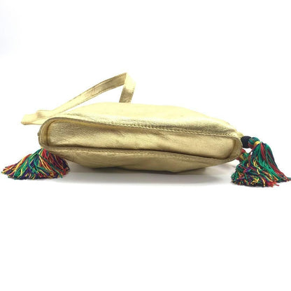 Authenticated LOEWE Nappa Flamenco Tassel Crossbody Gold Leather Bag Good